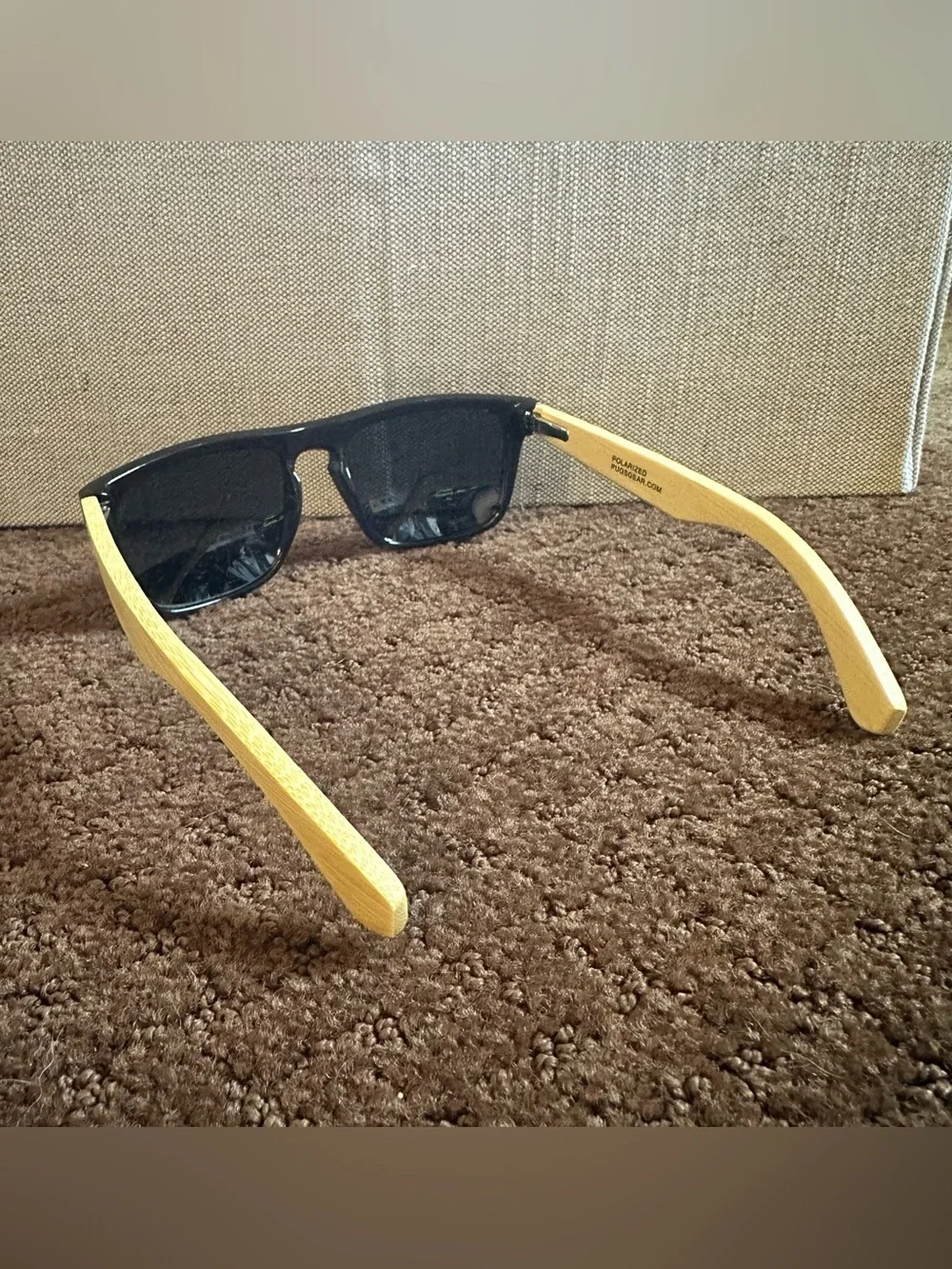 Pugs Gear Men Square Sunglasses Polarized Black Frame Bamboo